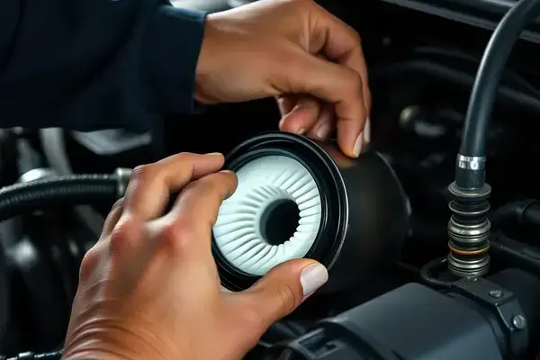Mechanic installing new oil filter during oil change service