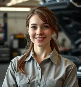 Sarah Mitchell, Lead Technician, 32 years old with brown hair and professional appearance